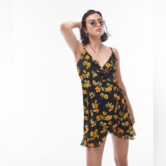 Topshop floral wrap strappy mini dress in multi - Picture 3 of 11